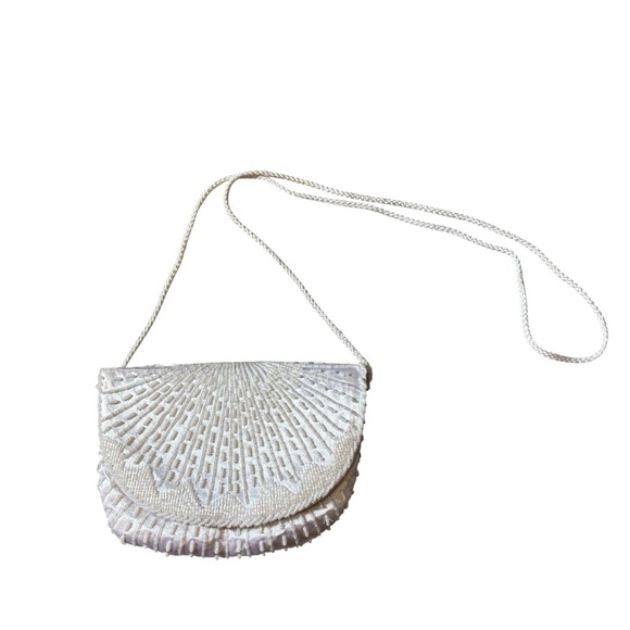 Vintage Beaded Shoulder Bag Beautiful White Clear Elegant - Picture 1 of 5